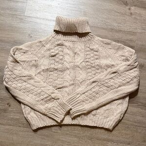 Cozy Cable Knit Turtleneck Sweater - Cream